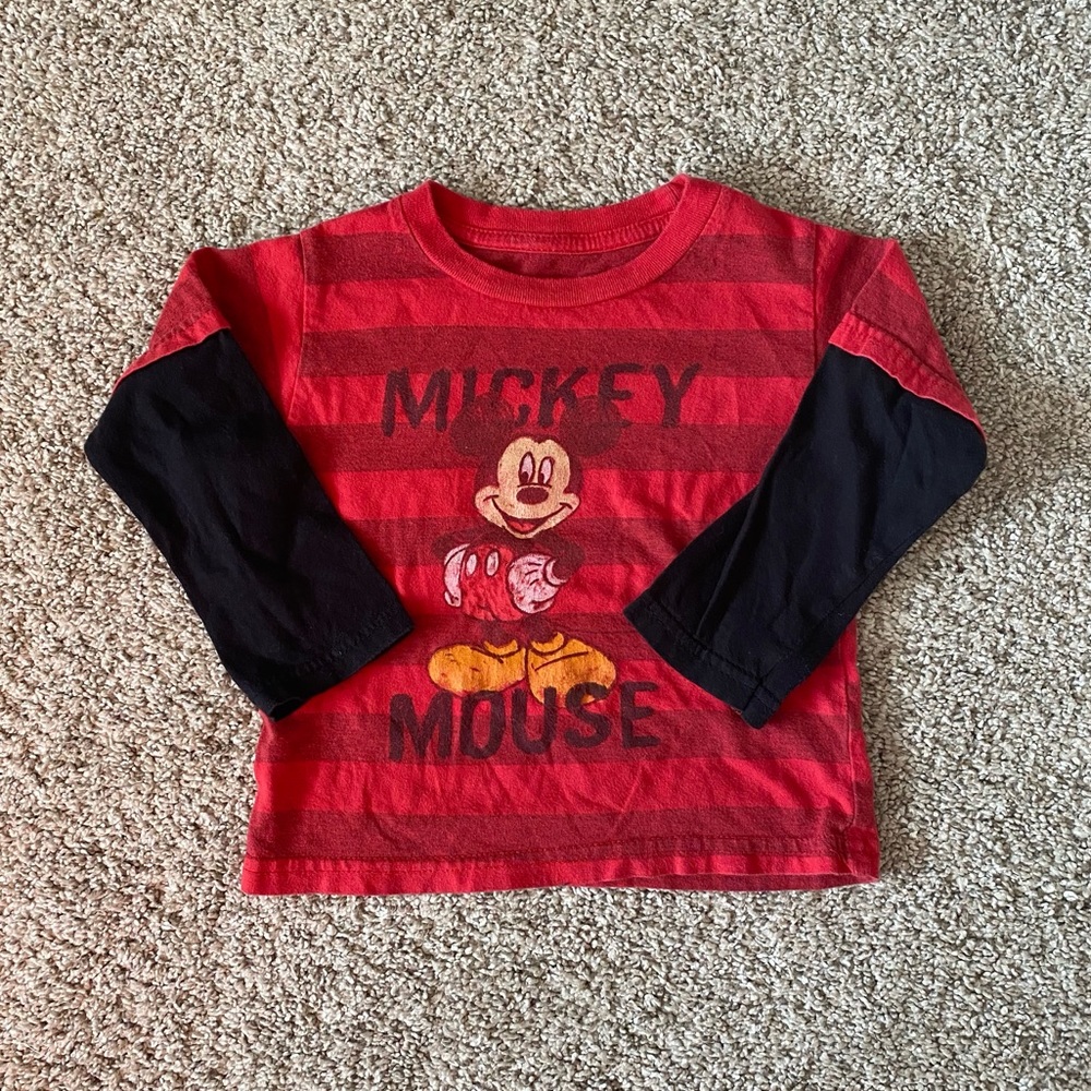 Disney toddler boy mickey mouse striped long sleeve red tee shirt 18 months